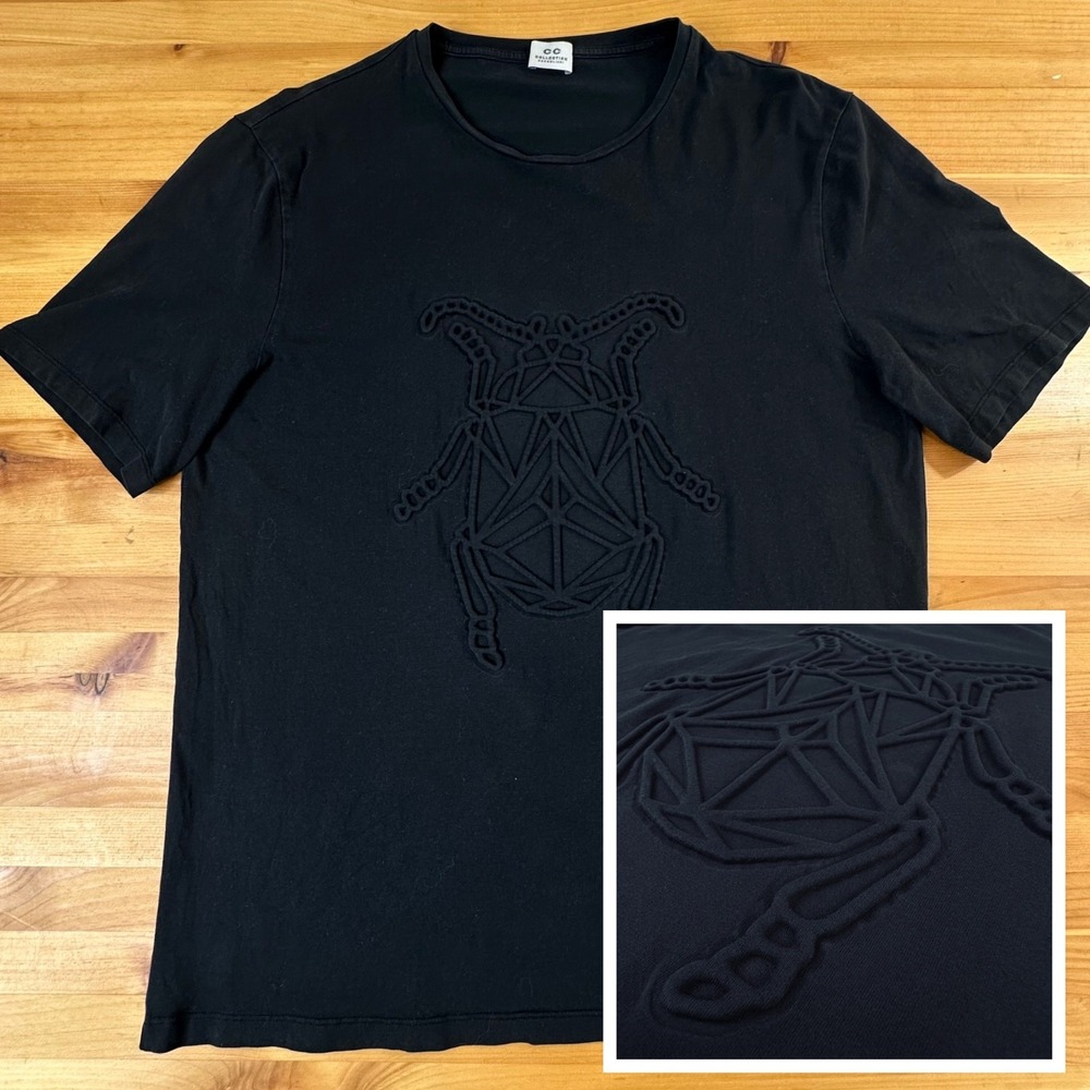 CC Collection Corneliani Men 3D Geometric Beetle Shirt Medium Black Short Sleeve